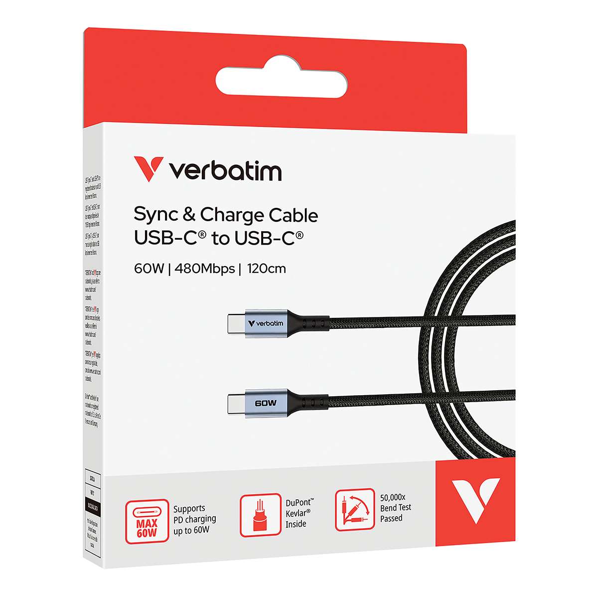 Cable de Carga Verbatim USB C a USB C Magnético Autoenrrollable 60w 120cm Negro